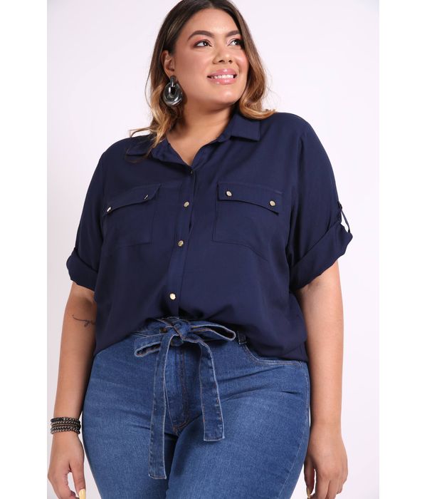 Feminino Camisa Manga Curta Azul Marinho Kaueplussize Mobile