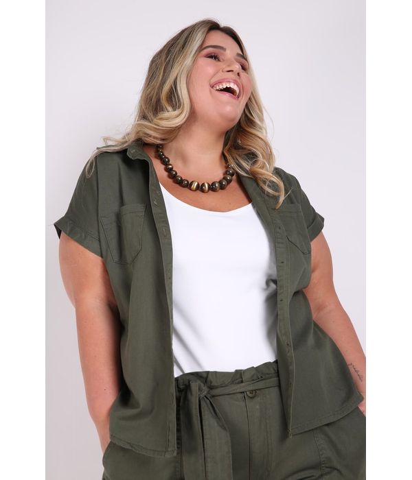 Feminino Camisa Manga Curta Verde Militar Kaueplussize Mobile