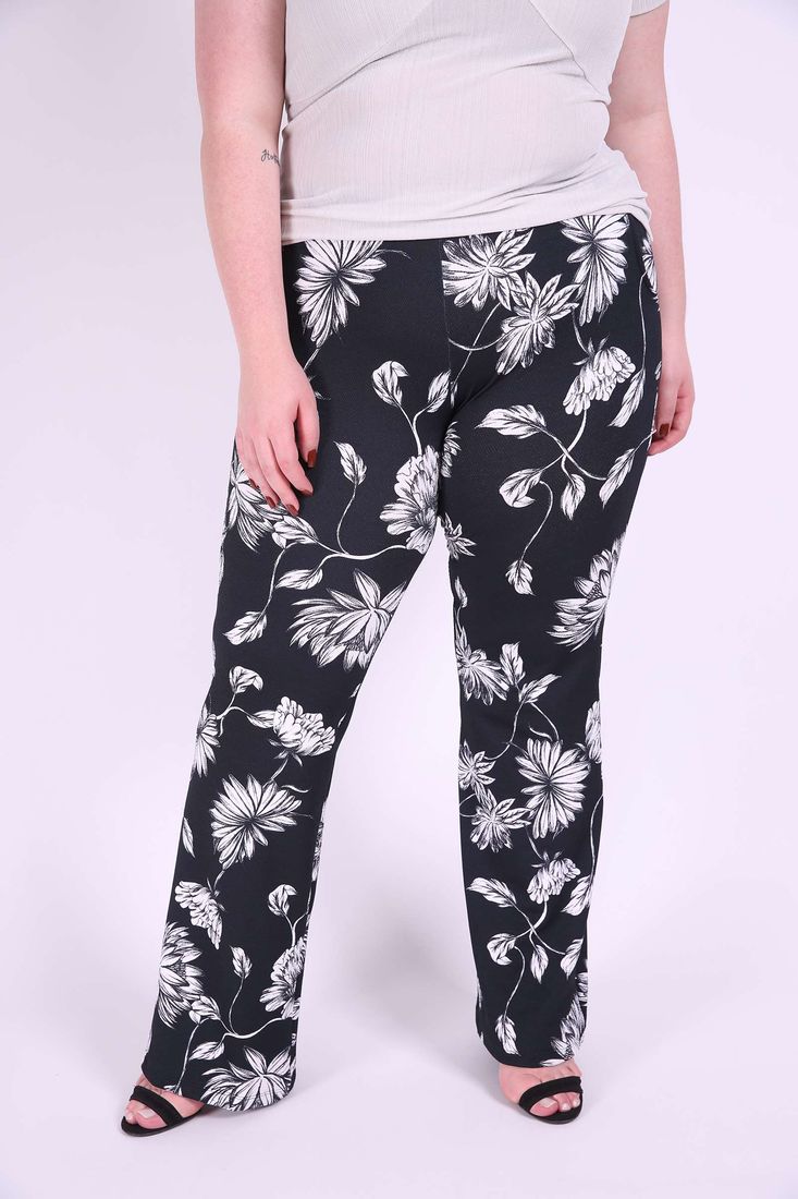 calça flare de malha estampada