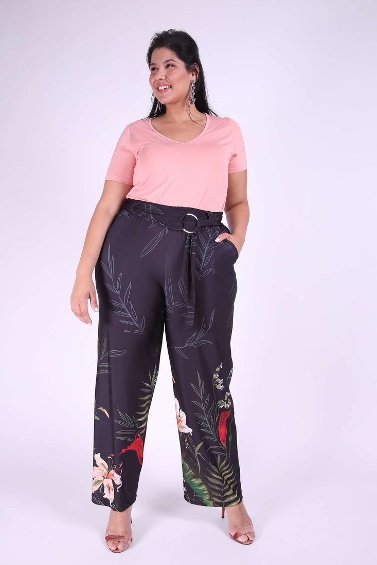 calça de tecido estampada plus size