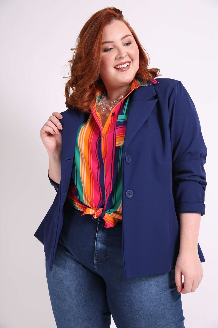 blazer feminino plus size azul marinho