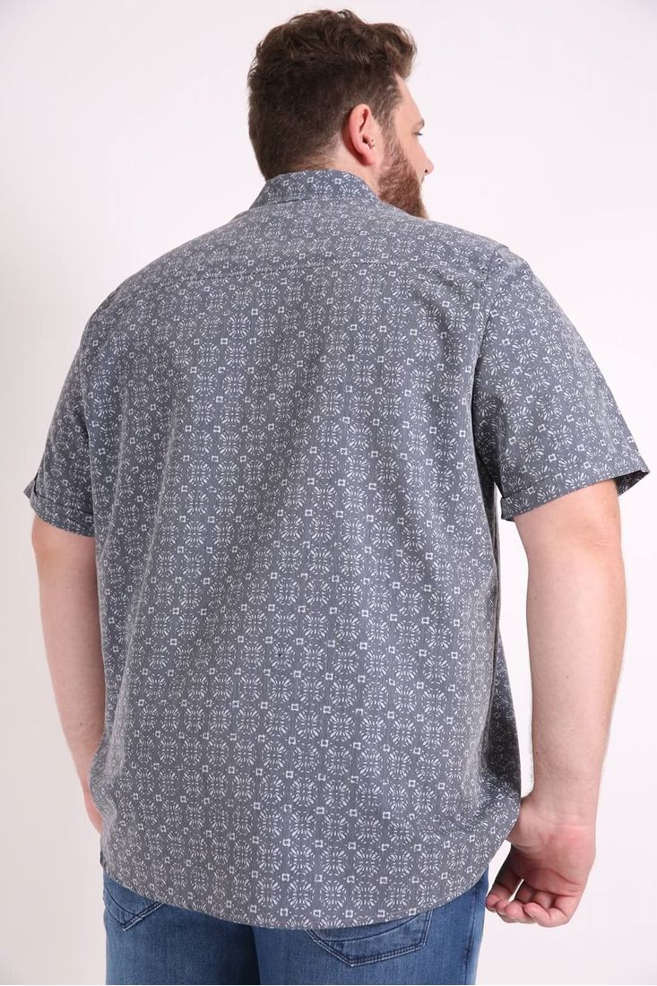 Camisa Masculina Manga Curta Estampada Plus Size Azul Kaue Plus