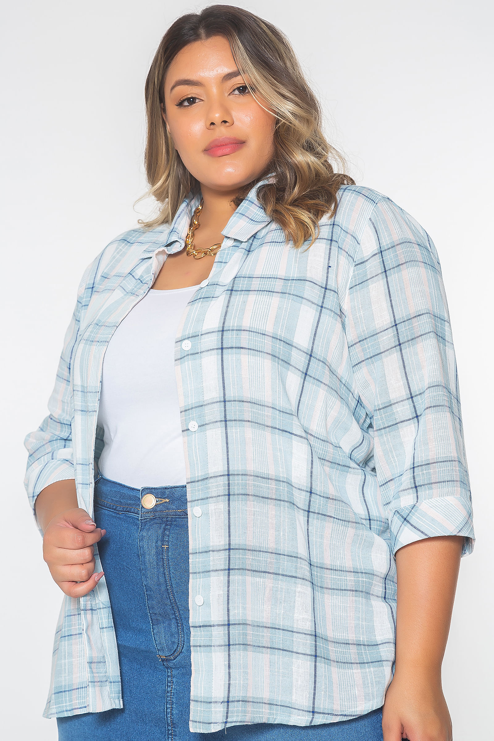 camisa xadrez plus size