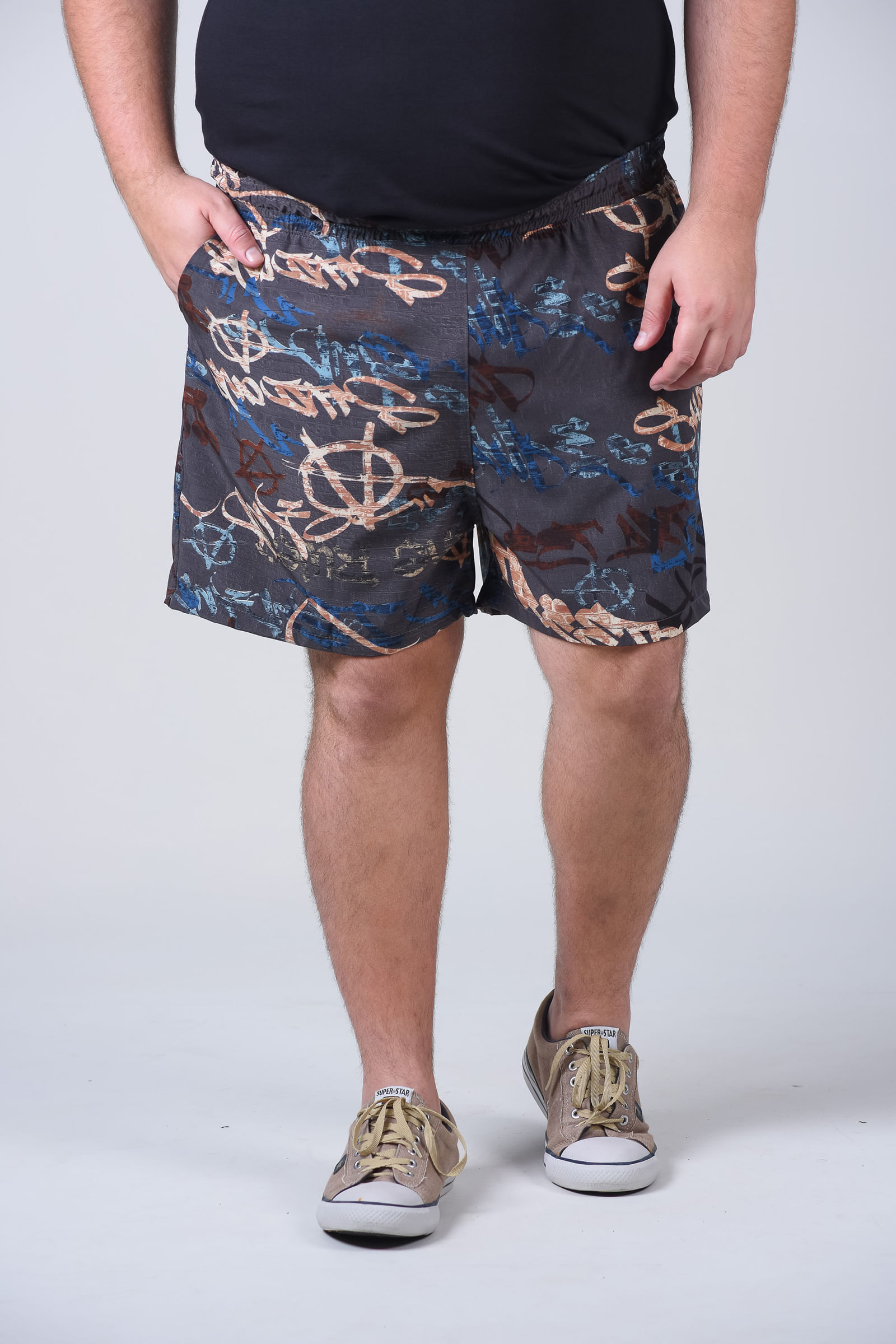 short tactel masculino estampado plus size