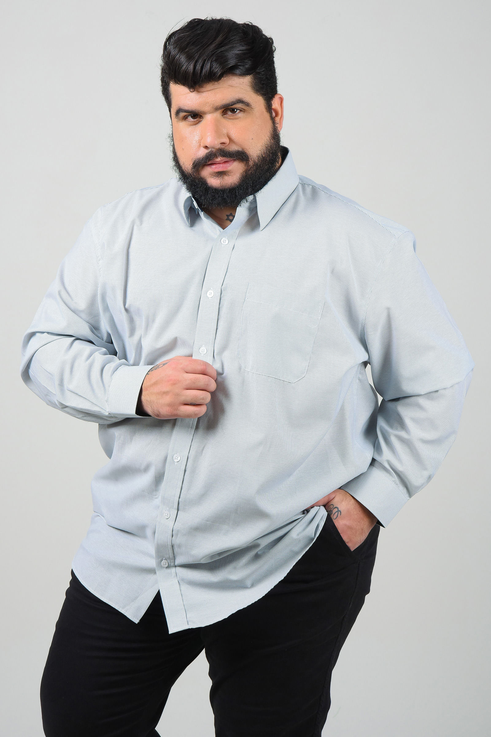 Camisa manga longa tricoline listrado plus size 0003 1