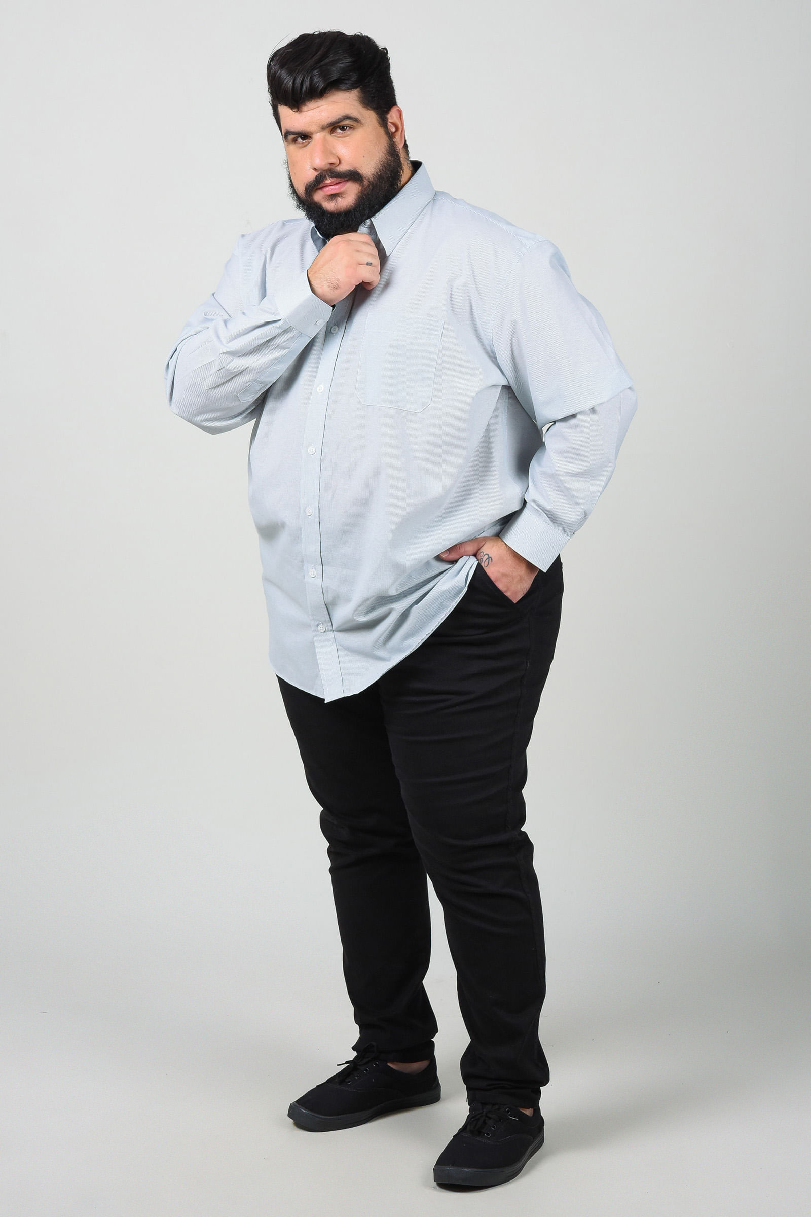 Camisa manga longa tricoline listrado plus size 0003 2